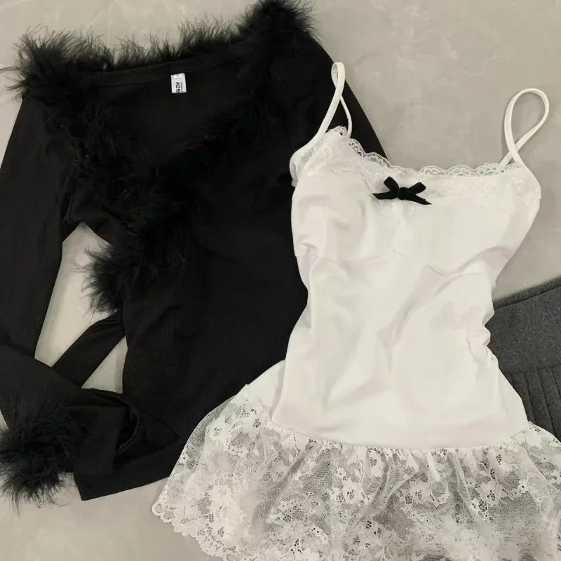 New Style Trends - Midnight Elegance Alt Fur-Trim Outfit Set - Outfit Ideas New Style Trends - Midnight Elegance Alt Fur-Trim Outfit Set - Outfit Ideas