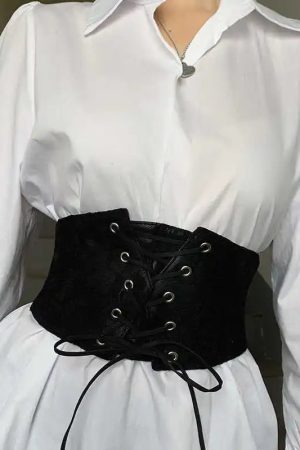 New Style Trends - Midnight Lace-Up Corset Goth Belt - Outfit Ideas