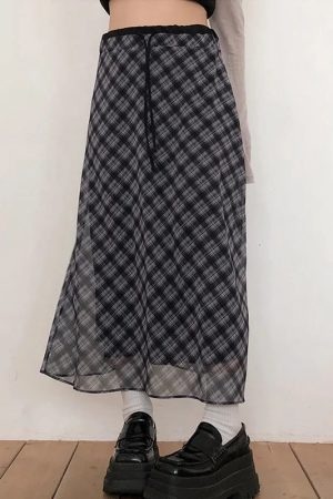 New Style Trends - Midnight Retro Mesh Plaid Skirt - Outfit Ideas