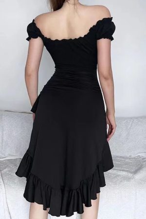 New Style Trends - Midnight Ruffle Cascade Aesthetic Dress - Outfit Ideas