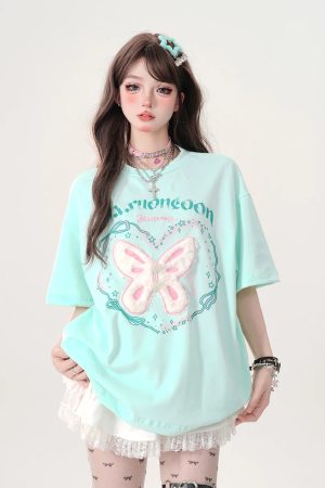 New Style Trends - Mint Angel Butterfly Edgy T-Shirt - Outfit Ideas