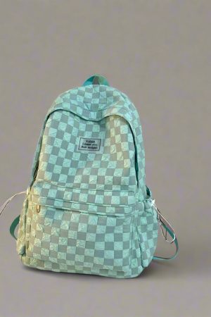 New Style Trends - Mint Checkered Edgy Street Backpack - Outfit Ideas