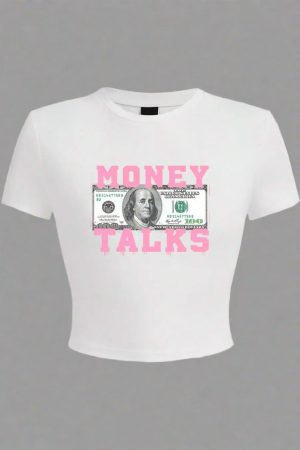 New Style Trends - Money Talks Graphic Y2k Crop Top - Outfit Ideas