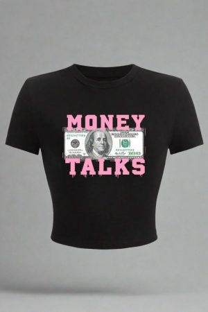 New Style Trends - Money Talks Graphic Y2k Crop Top - Outfit Ideas