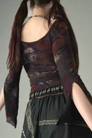 New Style Trends - Mystic Veil Sheer Bell Alt Long Sleeve Top - Outfit Ideas