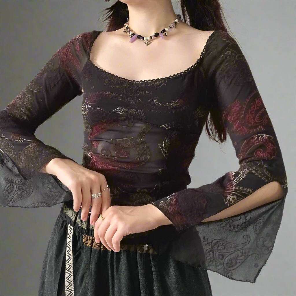 New Style Trends - Mystic Veil Sheer Bell Alt Long Sleeve Top - Outfit Ideas