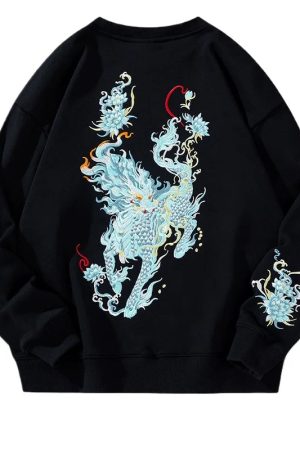 New Style Trends - Mythic Beast Embroidered Edgy Hoodie - Outfit Ideas