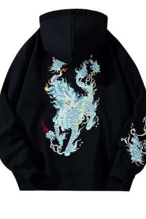 New Style Trends - Mythic Beast Embroidered Edgy Hoodie - Outfit Ideas