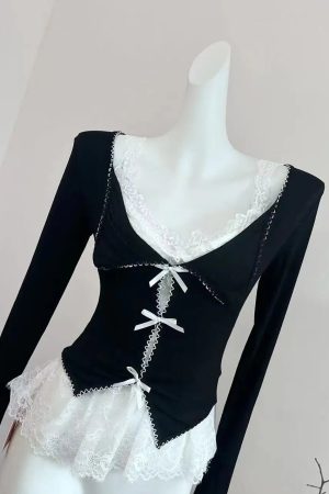 New Style Trends - Noir Coquette Lace Bow Tie Blouse - Outfit Ideas