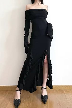 New Style Trends - Noir Siren Off Shoulder Aesthetic Dress - Outfit Ideas