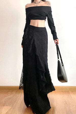 New Style Trends - Noir Siren Wrap Maxi Edgy Skirt - Outfit Ideas
