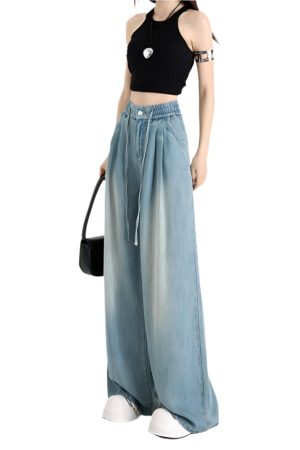 New Style Trends - Ocean Drift Pleated Aesthetic Wide Jeans - Outfit Ideas