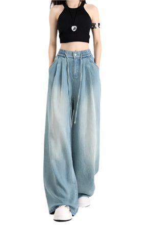 New Style Trends - Ocean Drift Pleated Aesthetic Wide Jeans - Outfit Ideas