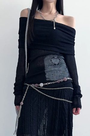 New Style Trends - Off-Shoulder Alt Mesh Long Sleeve Top - Outfit Ideas