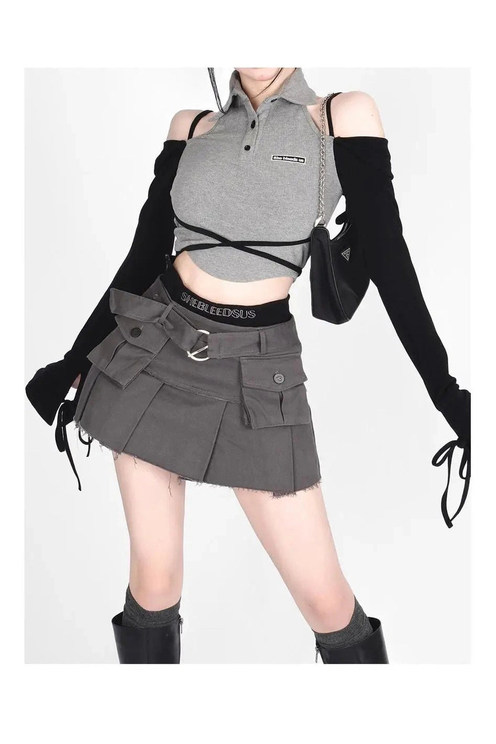 New Style Trends - Off-Shoulder Y2k Denim Outfit Set - Outfit Ideas