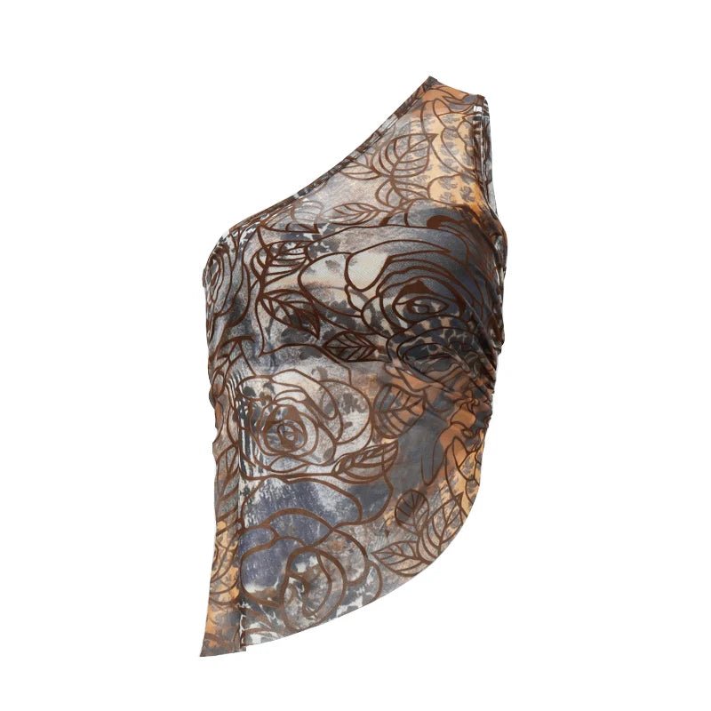 New Style Trends - One-Shoulder Edgy Sheer Floral Top - Outfit Ideas