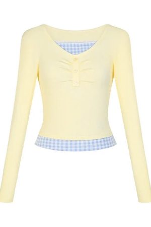 New Style Trends - Pastel Cute Lemon Gingham Layered Top - Outfit Ideas