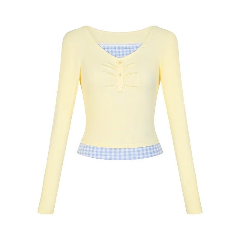 New Style Trends - Pastel Cute Lemon Gingham Layered Top - Outfit Ideas