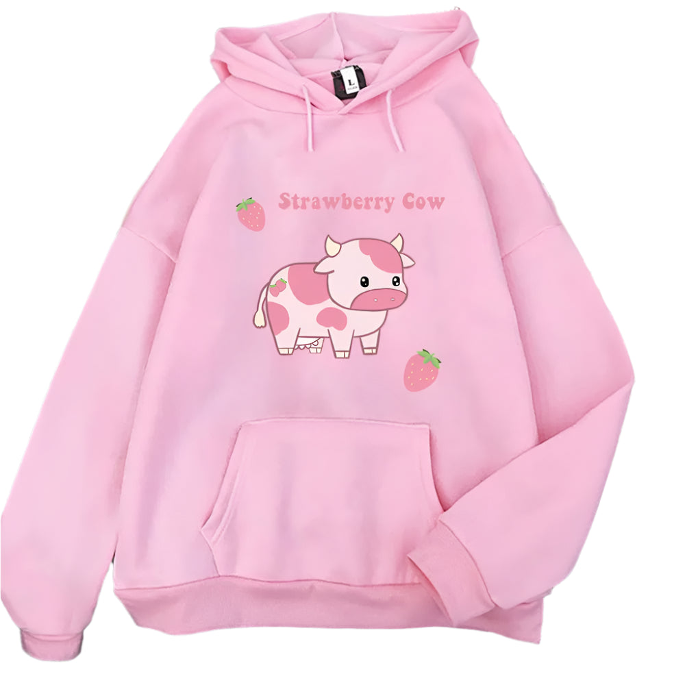 New Style Trends - Pastel Cute Strawberry Cowcore Hoodie - Outfit Ideas