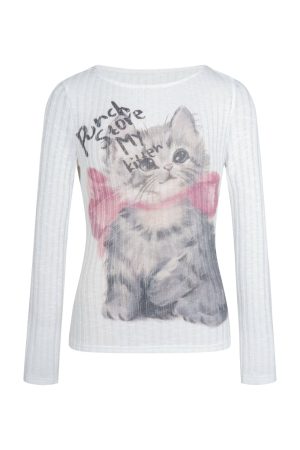 New Style Trends - Pastel Meow Long Sleeve Top - Outfit Ideas