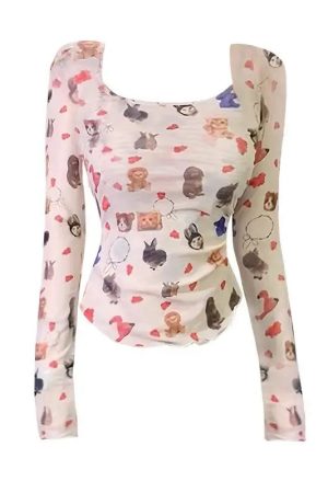 New Style Trends - Pet Parade Mesh Long Sleeve Kawaii Top - Outfit Ideas