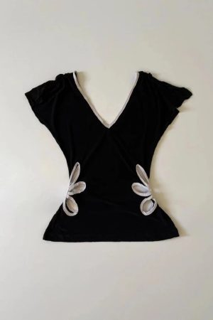 New Style Trends - Petal Cutout V-Neck Aesthetic Top - Outfit Ideas