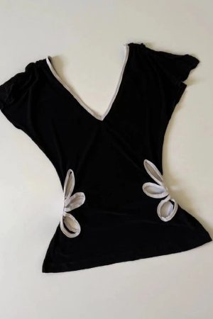 New Style Trends - Petal Cutout V-Neck Aesthetic Top - Outfit Ideas