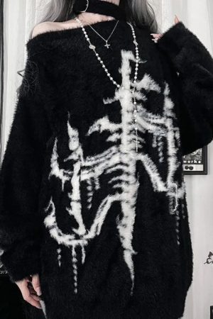 New Style Trends - Phantom Skeleton Alt Goth Knit Sweater - Outfit Ideas