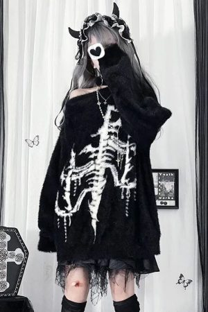 New Style Trends - Phantom Skeleton Alt Goth Knit Sweater - Outfit Ideas