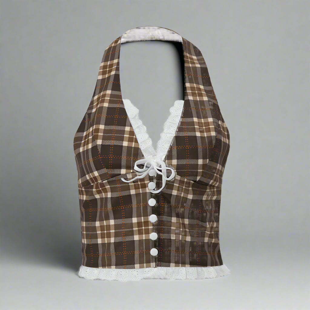 New Style Trends - Plaid Lace Trim Corset Retro Crop Top - Outfit Ideas