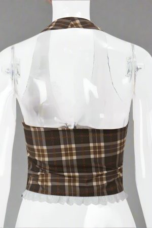 New Style Trends - Plaid Lace Trim Corset Retro Crop Top - Outfit Ideas