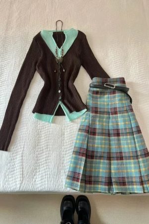 New Style Trends - Preppy Chic Layered Retro Outfit Set - Outfit Ideas