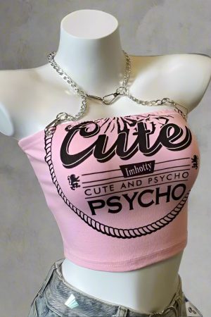 New Style Trends - Psycho Sweetheart Chain Y2k Pink Crop Top - Outfit Ideas