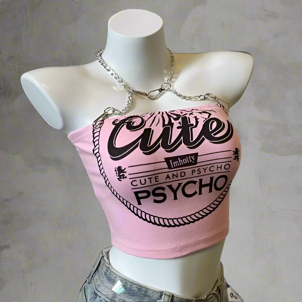New Style Trends - Psycho Sweetheart Chain Y2k Pink Crop Top - Outfit Ideas