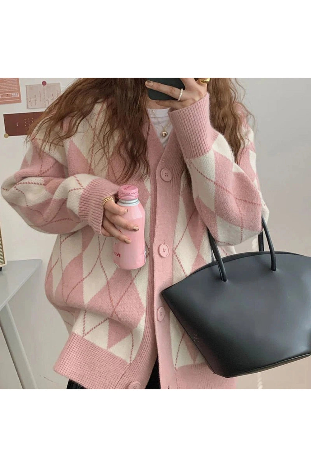 New Style Trends - Retro Argyle Knitted Cardigan - Outfit Ideas