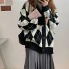 New Style Trends - Retro Argyle Knitted Cardigan - Outfit Ideas