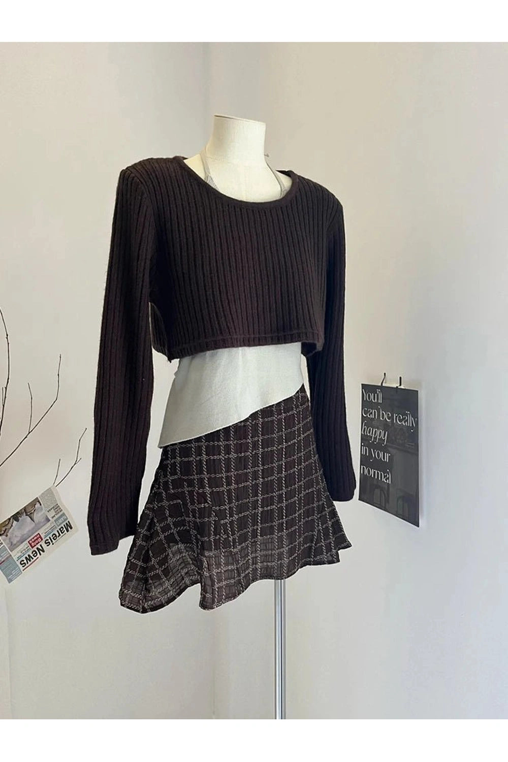 New Style Trends - Retro Asymmetrical Layered Knit Outfit Set - Outfit Ideas