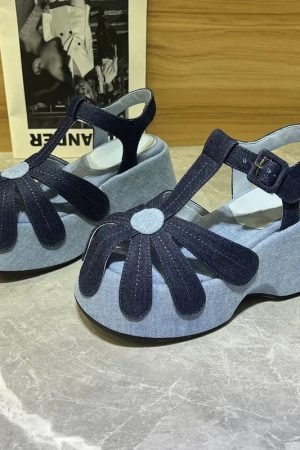 New Style Trends - Retro Bloom Denim Aesthetic Sandals - Outfit Ideas