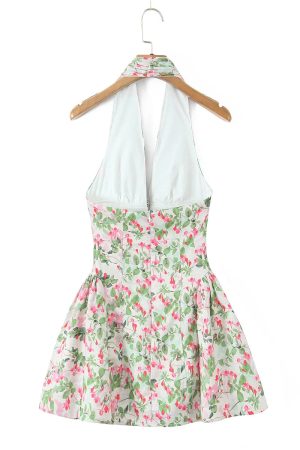 New Style Trends - Retro Blossom Valley Halter Dress - Outfit Ideas