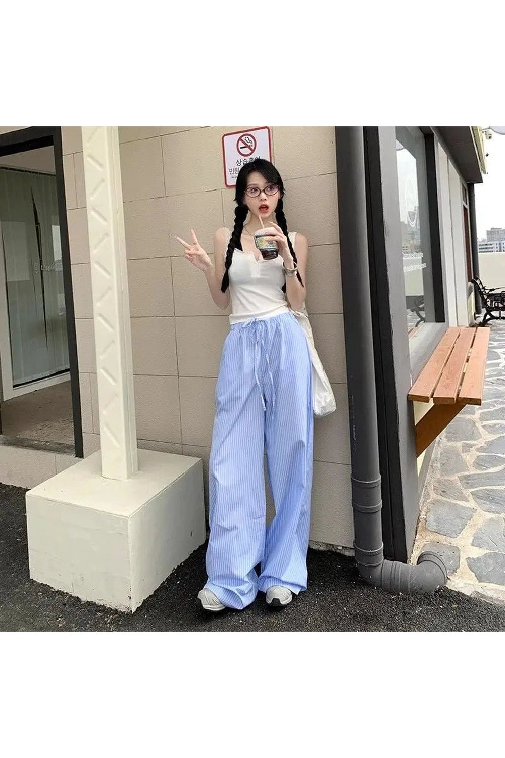New Style Trends - Retro Blue Stripe Wide Leg Pants - Outfit Ideas