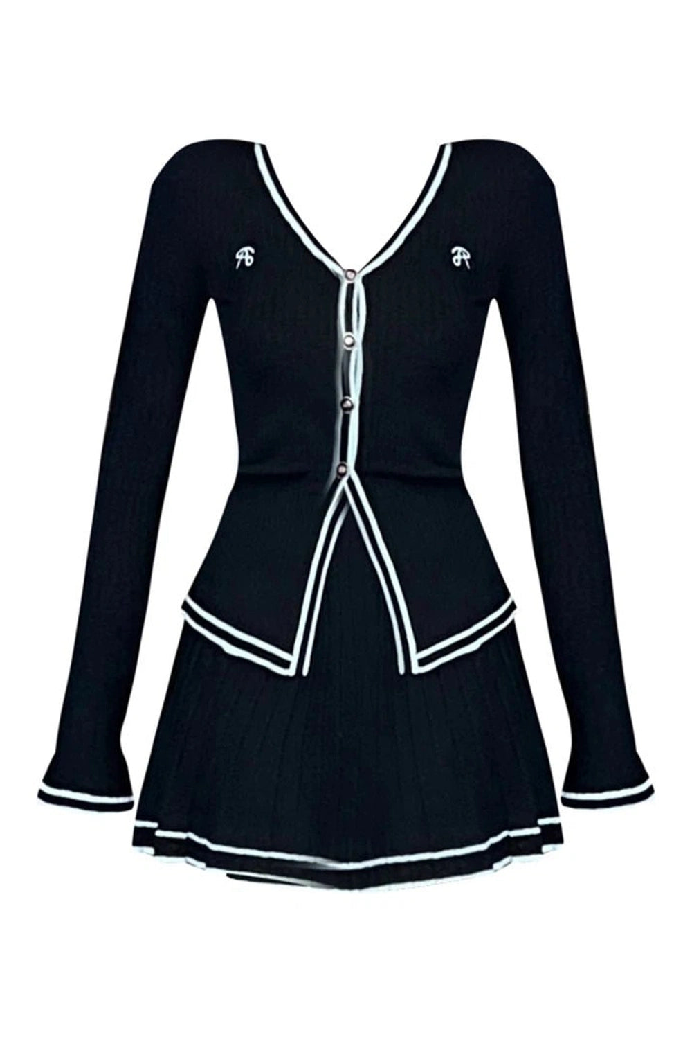 New Style Trends - Retro Button-Up Pleated Skirt Outfit Set - Outfit Ideas