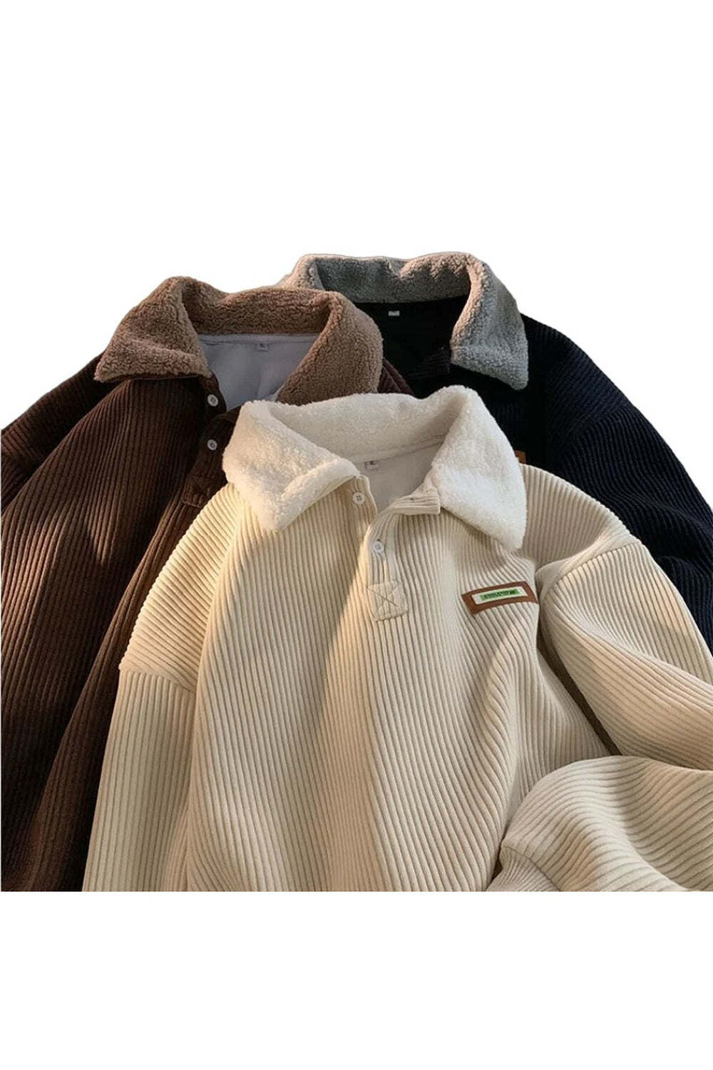 New Style Trends - Retro Corduroy Polo Collar Pullover - Outfit Ideas