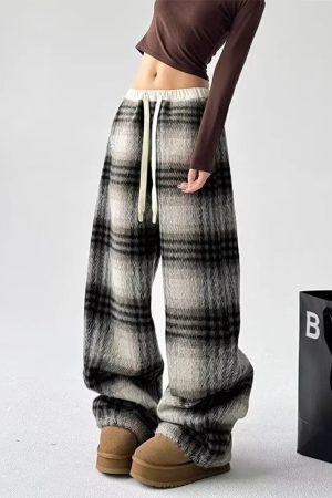 New Style Trends - Retro Cozy Plaid Wide-Leg Sweatpants - Outfit Ideas