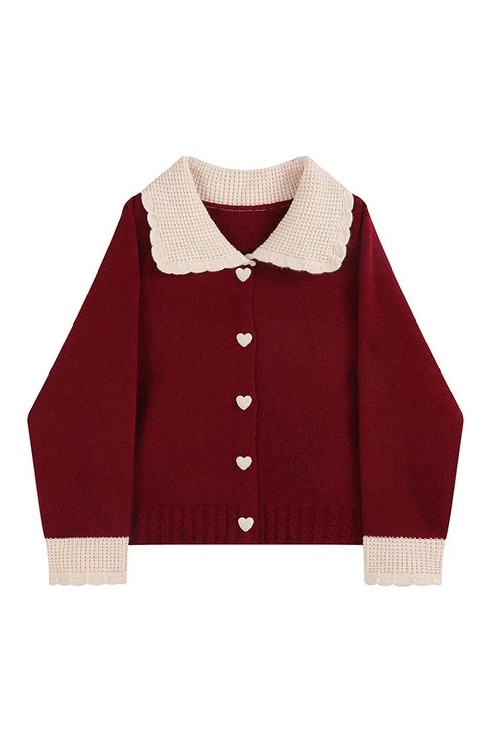 New Style Trends - Retro Fall Heart Button Contrast Collar Cardigan - Outfit Ideas