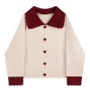 New Style Trends - Retro Fall Heart Button Contrast Collar Cardigan - Outfit Ideas
