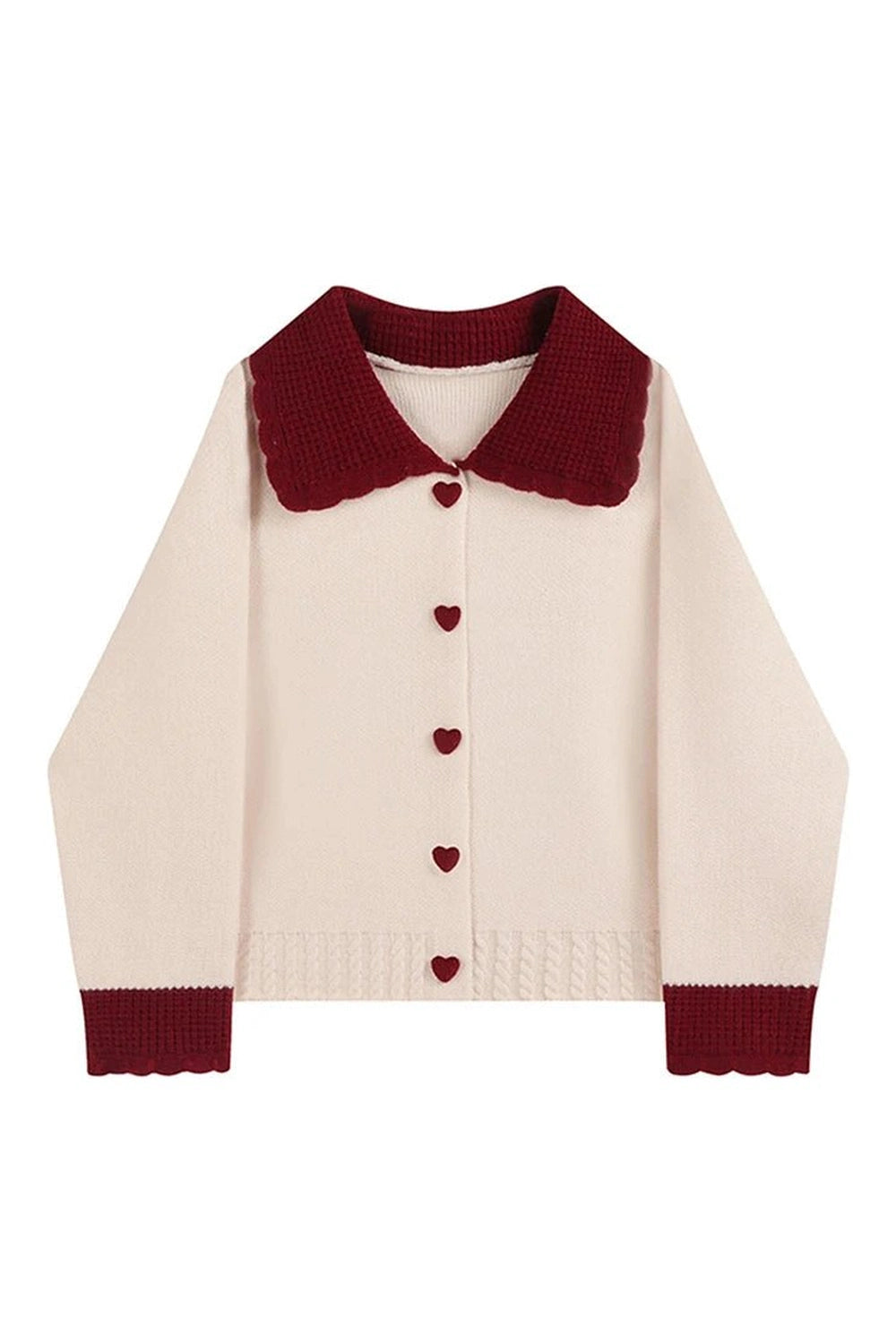 New Style Trends - Retro Fall Heart Button Contrast Collar Cardigan - Outfit Ideas