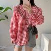 New Style Trends - Retro Gingham Charm Button-Up Blouse - Outfit Ideas