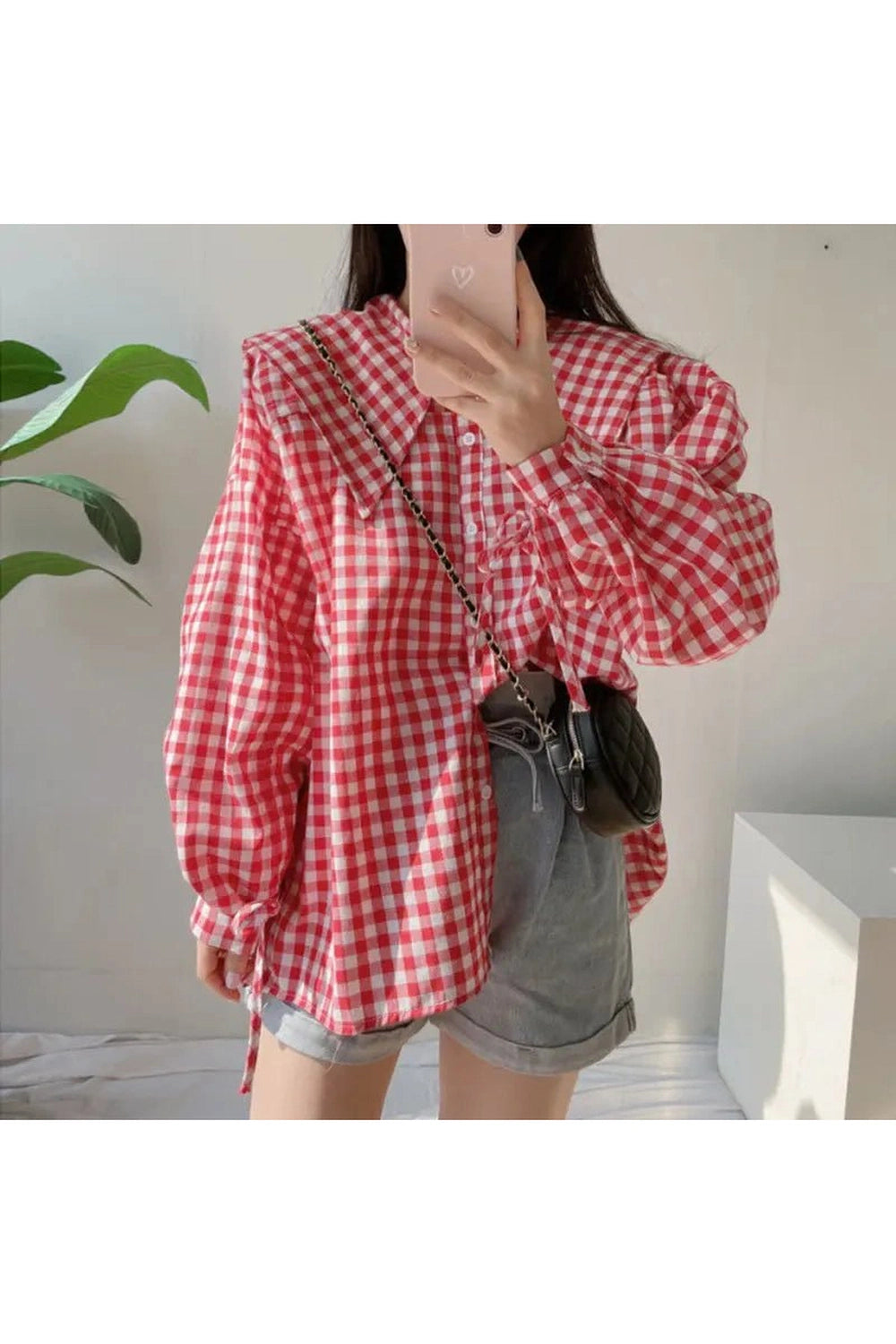 New Style Trends - Retro Gingham Charm Button-Up Blouse - Outfit Ideas