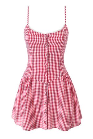 New Style Trends - Retro Gingham Lace Button Dress - Outfit Ideas