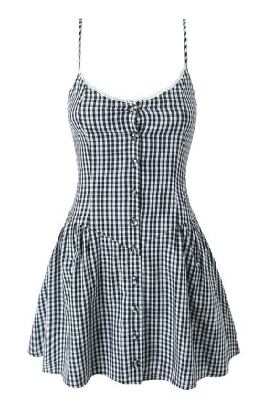 New Style Trends - Retro Gingham Lace Button Dress - Outfit Ideas